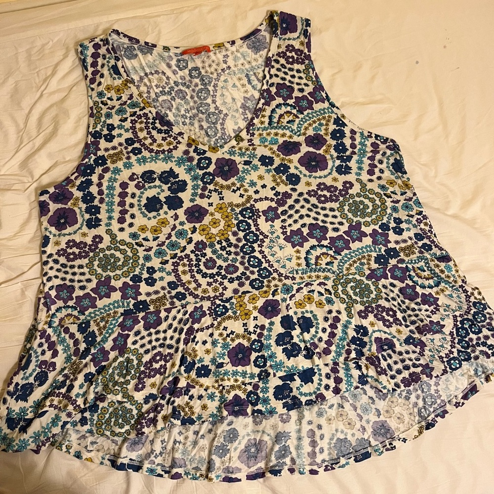 Modcloth Blue & White Floral Sleeveless Tank Top